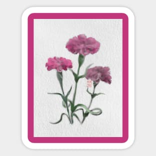 watercolor and sumiE ink pink carnations Sticker